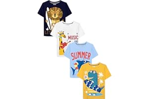 QWE Toddler Boys Short Sleeve Shirts 4-Pack Cotton Summer T-Shirts Cartoon Graphic Tops Tees 18 Months to 5T