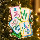 Mahjong Ornaments for Christmas Tree, Hand-drawn Gifts for Mahjong Lover | Hand-drawn Acrylic Holiday Tree Hanging Decor for Game Night Fans &amp; Mahjong Lovers - Fun Novelty Winter Party Favor &amp; Gift