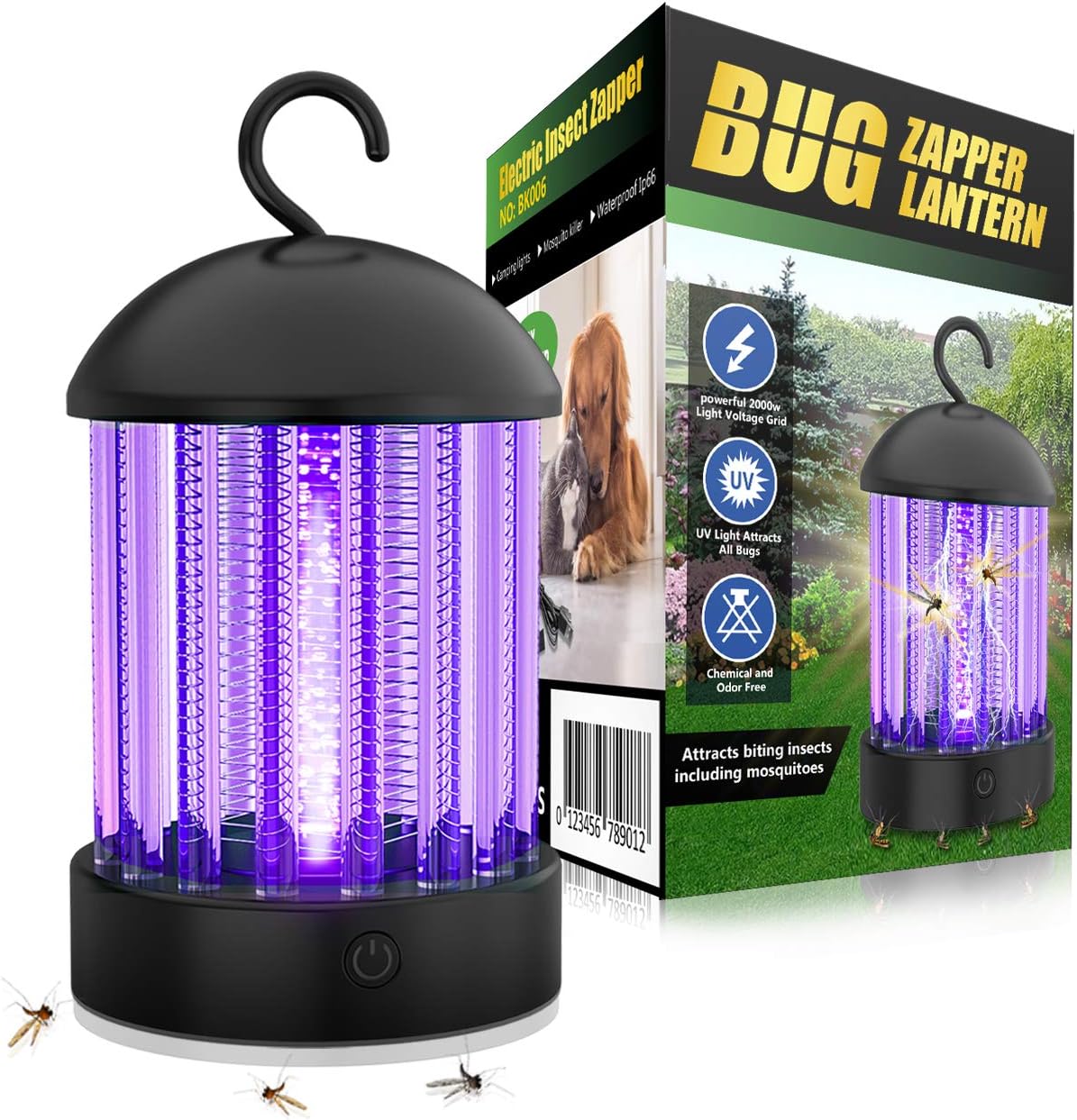 HBUDS 2 in 1 Electric Bug Zapper, Bugs Electric Killer Shock Fly Insect Trap, Indoor Pest Control Night Lamp, 2000V Powerful Mosquito Killer Light Bulb for Outdoor, Patio, Camping, Portable Night Lamp