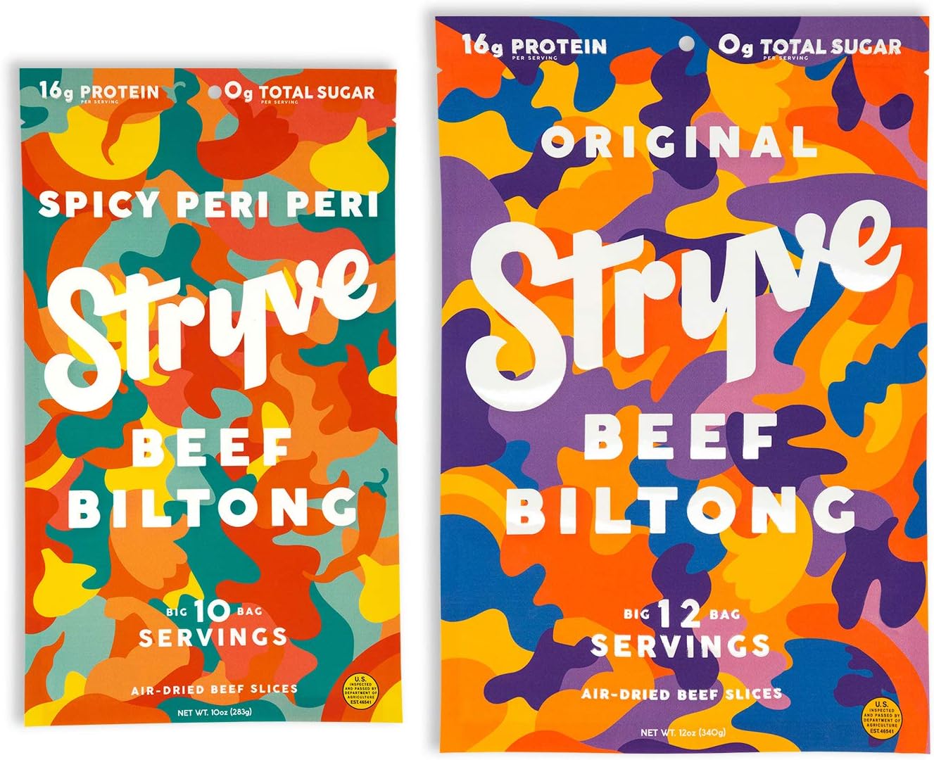 Stryve Beef Biltong Spicy Peri Peri 10oz and Original 12oz
