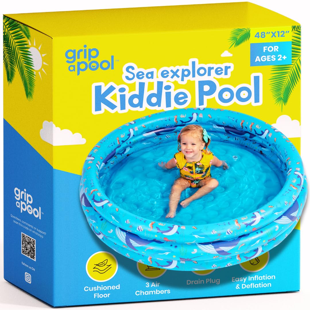 Photo 1 of Grip A Pool Kiddie for Toddlers, Kids, Babies, Round Inflatable Plastic Baby Blow Up Pool 48" x12 Outdoor Water Play Toys, Summer Essential Birthday Gift
