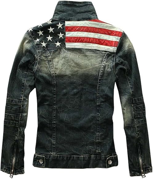 denim jacket with american flag on the back