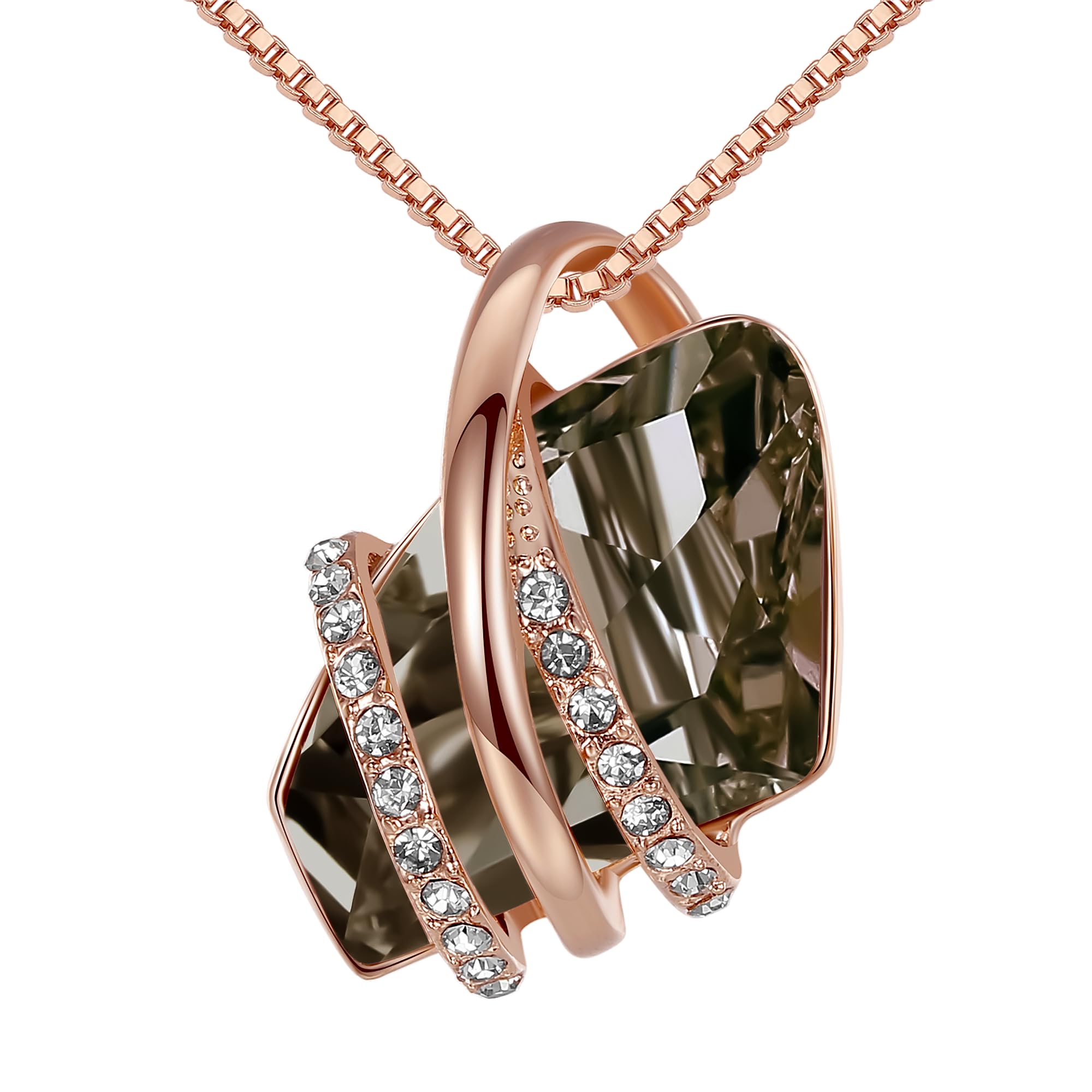Leafael Wish Stone Pendant Necklace with Birthstone Crystal, 18K Rose Gold Plated/Silver-Tone, 45 cm + 5 cm Extender — image 1