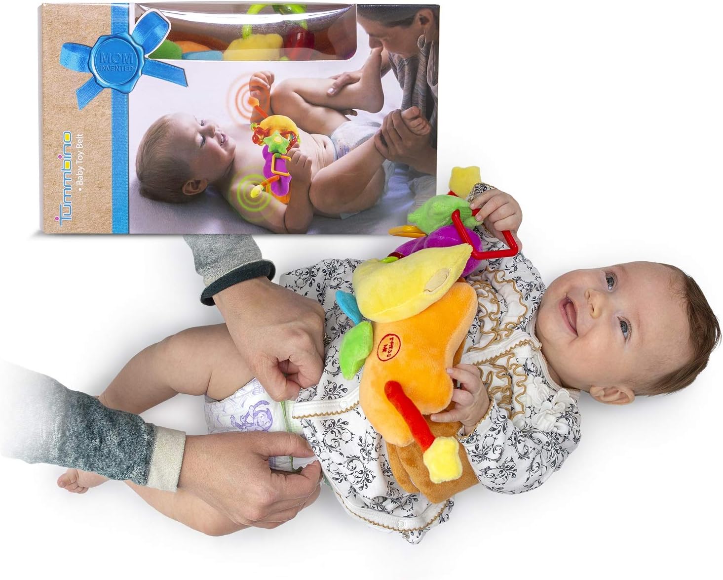 Tummbino Diaper Changing Made Easy, Distraction Baby Toy Interactive Toy Belt for Babies | Lights Up and Plays Music to Keep Your Child Occupied and Happy | Great Newborn and Infant Shower Gift Idea