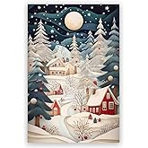 Generic Christmas Canvas Wall Art Folk Art Print Vintage Xmas Decor Winter Poster Artwork Farm House Rustic Holiday Winter Xmas Wall Decor 8x12inch Unframed
