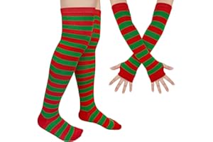 Chalier Womens Rainbow Socks Striped Knee High Socks Arm Warmer Fingerless Gloves Set