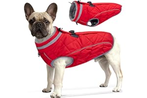 Yoochee Dog Coat, Warm Dog Winter Coat for Medium Dogs, Waterproof Jacket with Harness Built in, Reflective Turtleneck Cold Weather Coats with Zipper,Pet Fleece Vest Snow Jacket, Red M