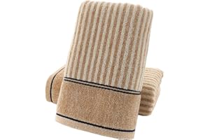 Pidada Hand Towels Set of 2 100% Cotton Striped Pattern Absorbent Soft Decorative Towel for Bathroom (Brown)