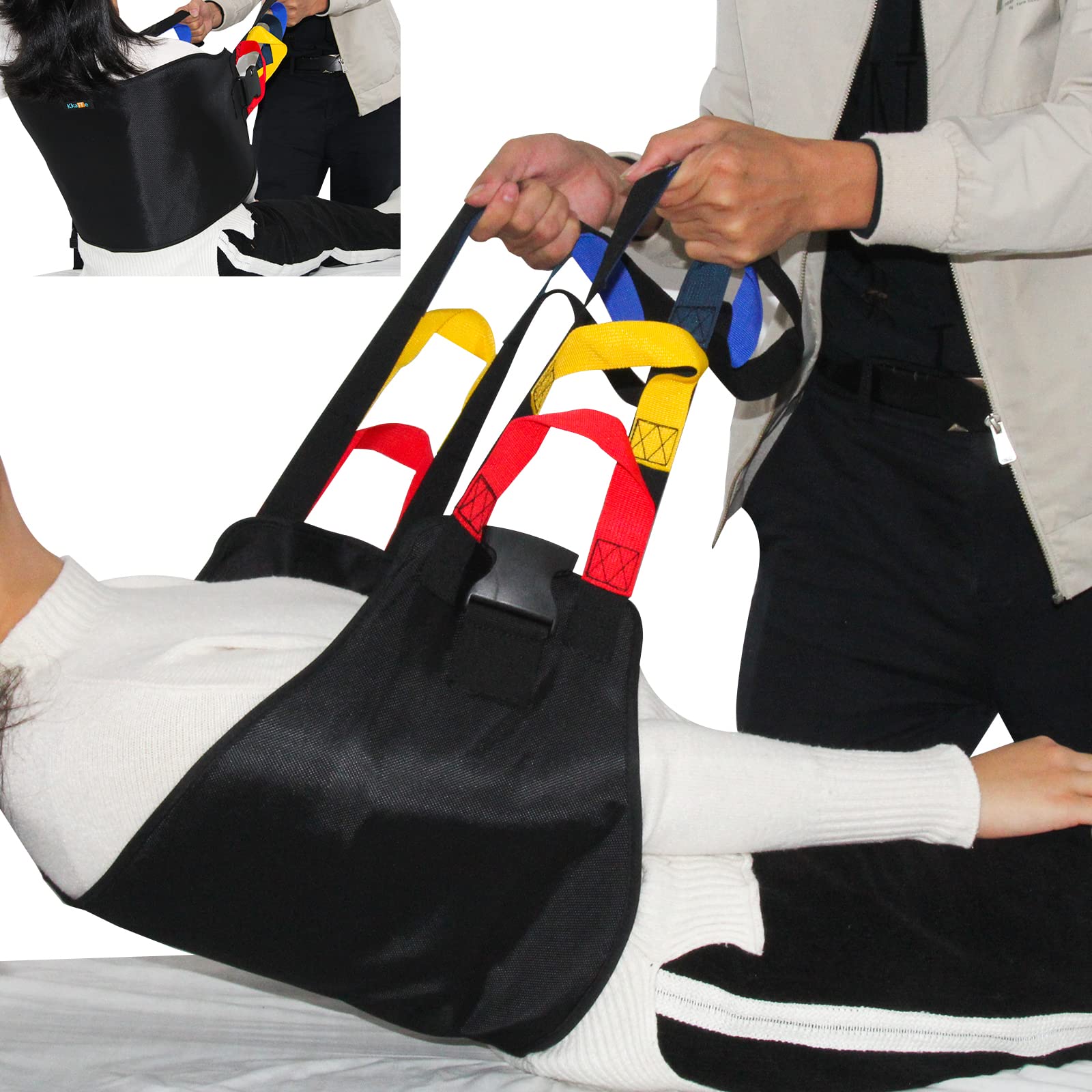 KkaFFe Multi-Handle Transfer Sling Lifting Seniors, Transfer Nursing Sling Lifting Disabled, Safer Transfer Boards, Advanced Transfer Belts Lifting Seniors, Gate Belt for Elderly(Black)