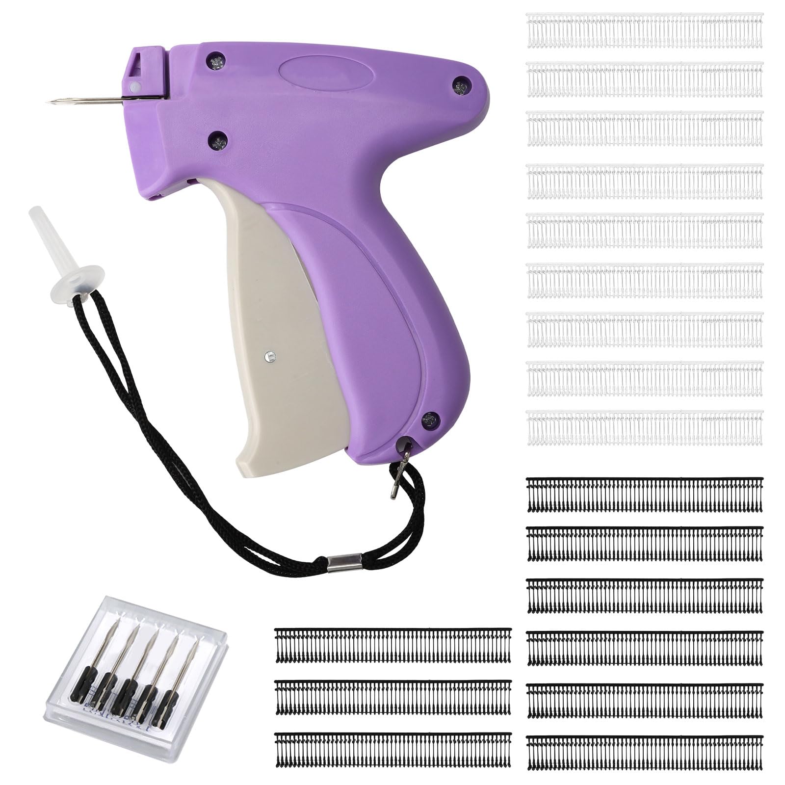 Clothes Tagging Gun,Standard Clothing Brand Label Gun Portable Garment Price Tag Gun 5 Replacement Tagging Gun Needles + 1000 Pieces 8mm tag Gun barbs for Clothes Socks Price Labels Hat (Purple)