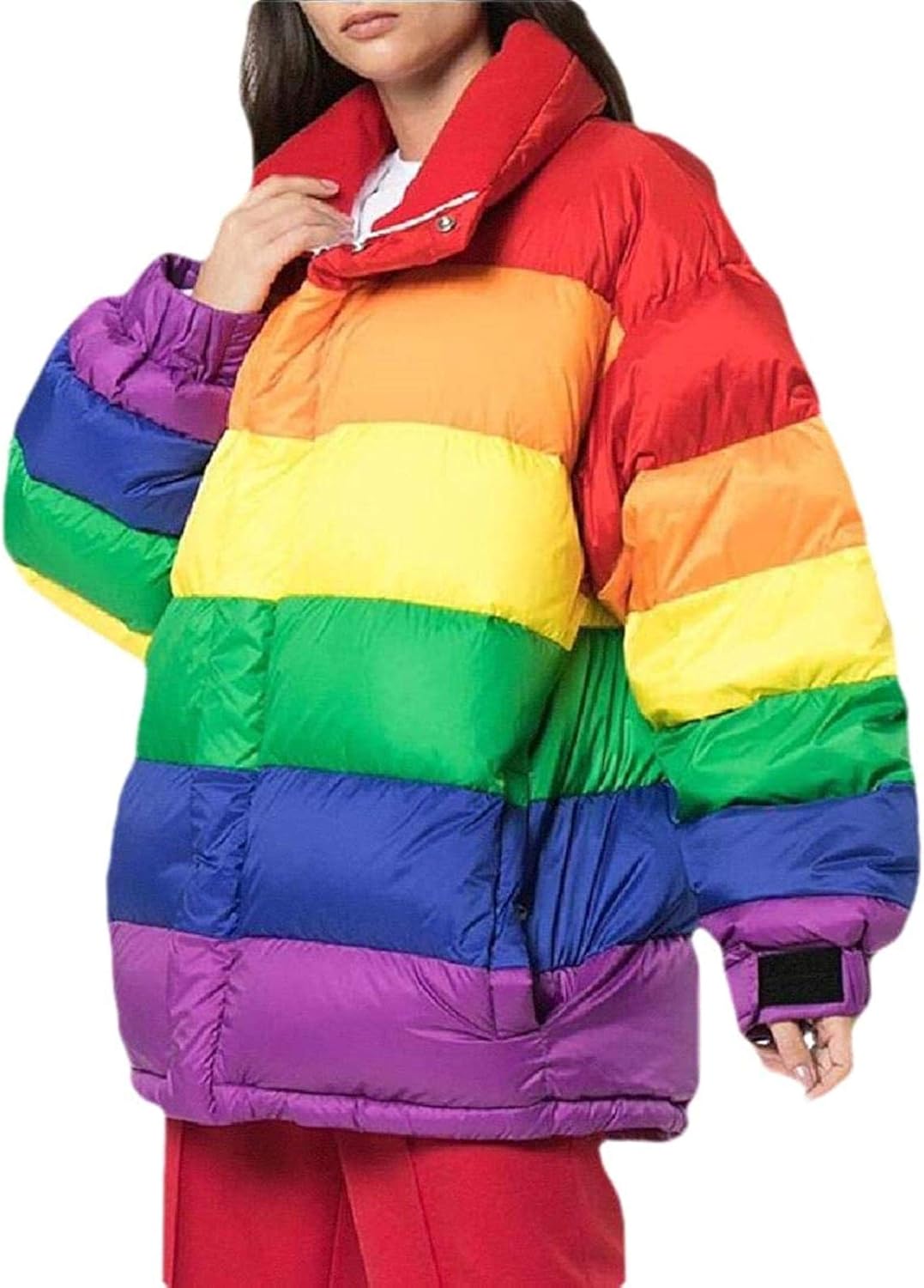 Women Winter Quilted Jacket Thicken Rainbow Stripes Jacket Outdoor Jacket Amazon.co.uk Clothing