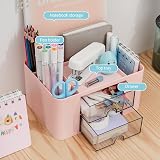 RISEMART Desk Organiser with 2 Drawers Pink 19.5x14x10cm Pen Holder Notebook view 2