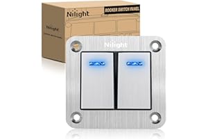 Nilight 2 Gang Rocker Switch Panel 3 Pin On Off Pre-Wired Blue LED Waterproof Aluminum with DIY Stickers for 12V 24V Automotive Cars Marine Boats UTV Truck Jeeps
