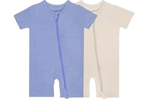 GUISBY Rayon made from bamboo Baby Pajamas Short Sleeve Footless Rompers 2 Way Zipper Sleeper for Baby