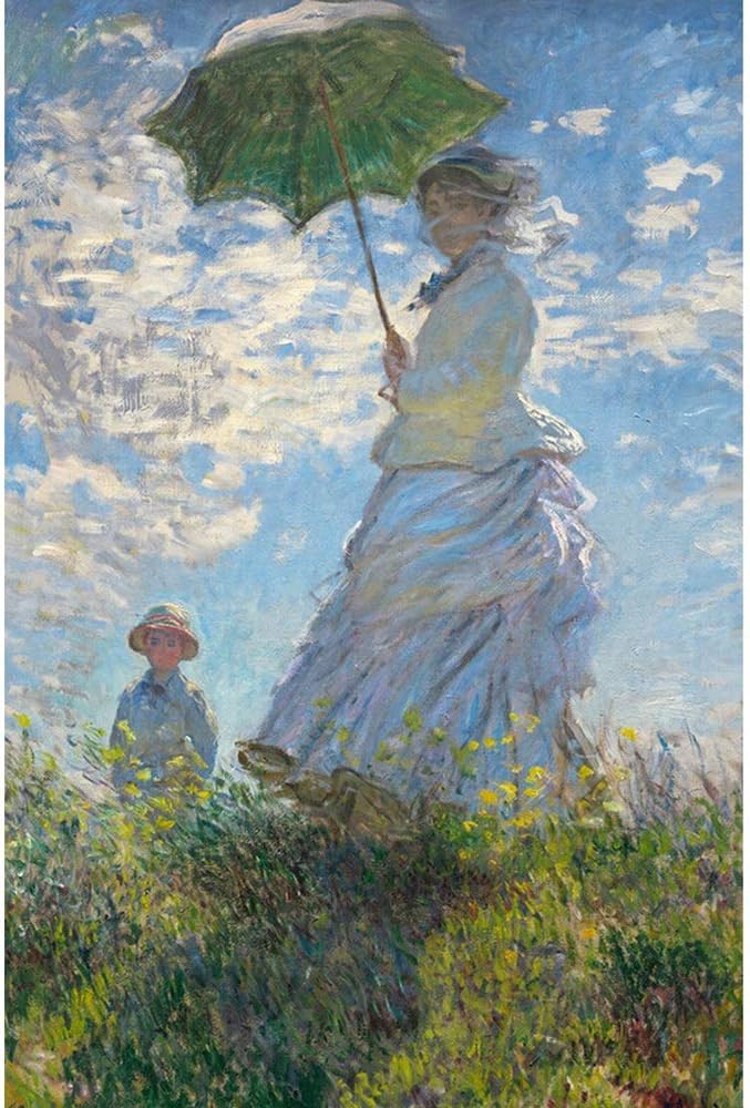 World Famous Painting Wooden Jigsaw Puzzle 500/1000/1500 Pieces for Adults Kids, Claude Monet Painting - La Promenade ou La Femme à l'ombrelle, Entertainment Educational Toy, Relieve Stress Puzzles