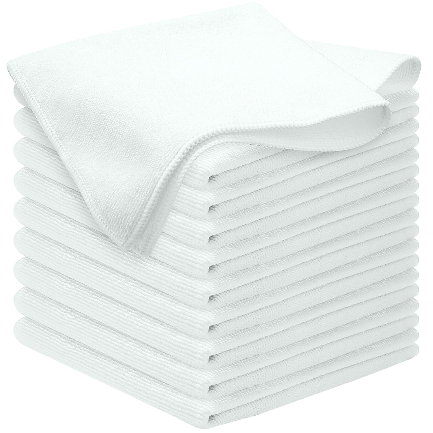 HIDMD Microfibre Cleaning Towels Dish Cloths Lint Free For Polishing Drying Washing Waxing Dusting Cleaning Accessories Kitchen Dusters Car Bathroom Blue Pack of 10 30cm x 30cm White