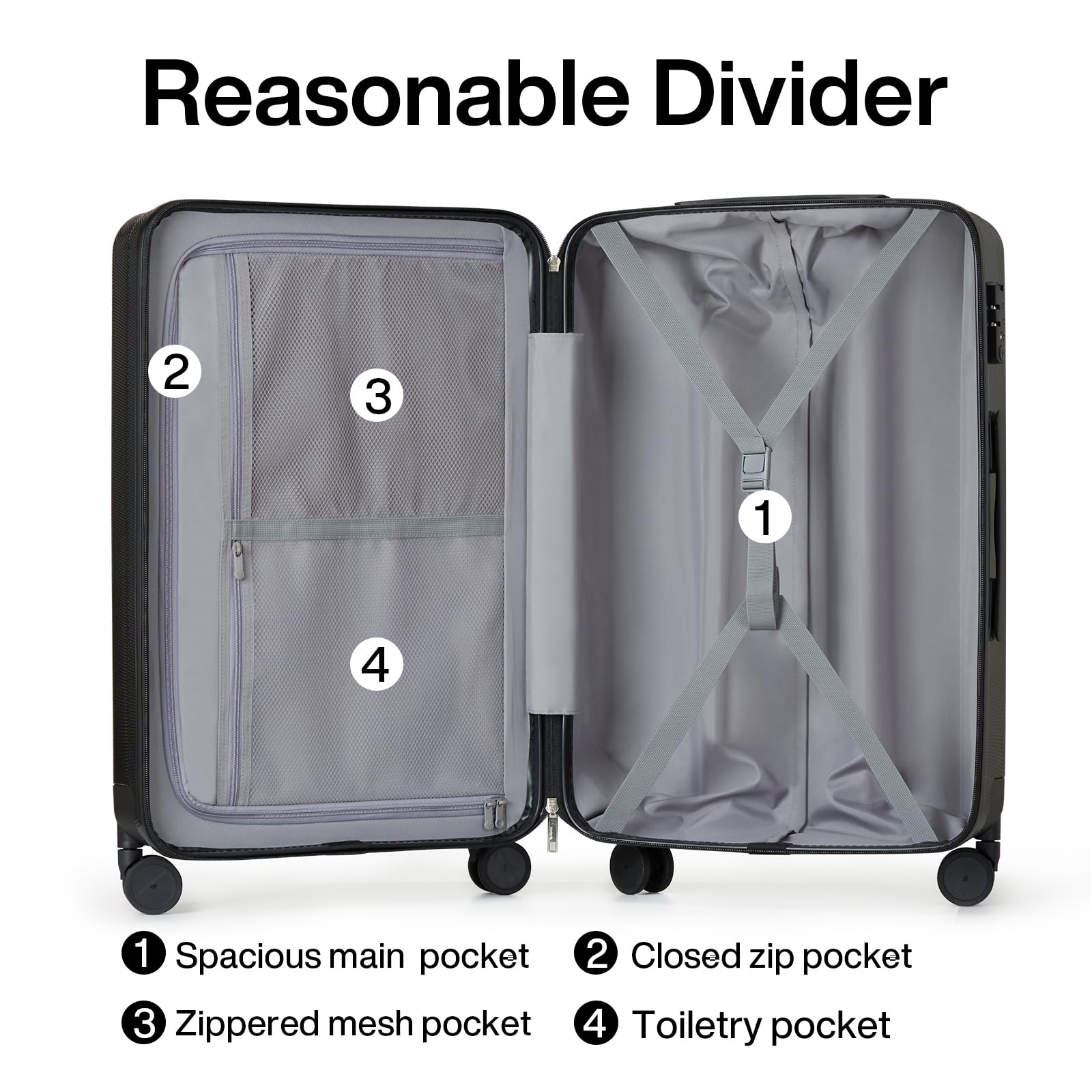 Hanke 20 Inch Carry On Luggage 22x14x9 Airline Approved Lightweight PC Hard Shell Suitcases with Wheels Travel Luggage Rolling Suitcase Travel Luggage Bag for Weekender(Jet Black)