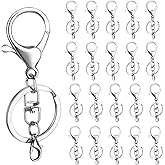 20 Sets Lobster Claw Clasps Hook with Swivel Clip Flat Split Keychain Ring and Little Lobster Clasp Bulk Gold Silver Metal Keychains for Jewelry Making DIY Craft Hardware