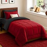 FUANNA Twin Comforter Set 5 Pieces, Reversible Bed Set, Soft Bed in a Bag | All Season Bedding Set, 240GSM Comforter, Flat &amp; Fitted Sheet, Pillowcase &amp; Sham, OEKO-TEX, Bedroom, Red &amp; Black
