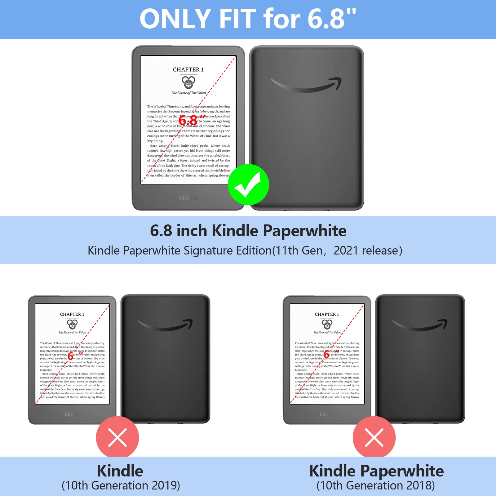 ZXA for Kindle Paperwhite 11 Generation Case with Auto Sleep Wake & New PU Leather, Compatible with Kindle Paperwhite 11th Generation 6.8