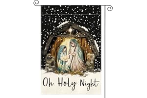 AVOIN colorlife Oh Holy Night Jesus Nativity Garden Flag 12 x 18 Inch Double Sided, Christmas Winter Holiday Christian Yard Outdoor Decorative Flag