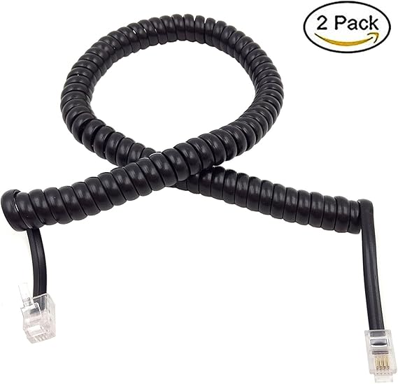 Duttek (Pack of 2) Black Coiled Telephone Phone Handset Cable Cord, RJ9
