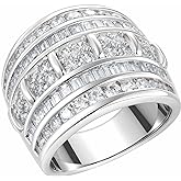 AIHUASI JEWELRY Wide Wedding Bands for Women Cubic Zirconia Engagement Bridal Eternity Stackable Rings White Gold Size
