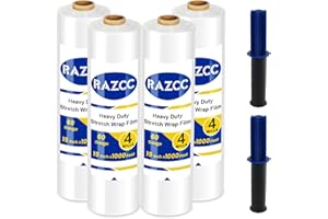 Stretch Film, RAZCC Stretch Wrap Industrial Strength, Shrink Wrap for Pallet Wrap, Heavy Duty Clear Plastic Wrap with Handles