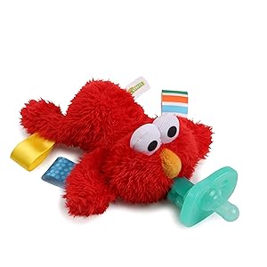 Bright Starts Sesame Street Cozy Coo Soothing BPA-Free Pacifier with Plush Toy - Elmo, Ages Newborn +