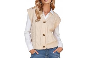 EXLURA Women's Fall Fashion Sweaters Vest Tops Sleeveless Button Down V Neck Chunky Cable Knit Cardigan Trendy Outfits 2025