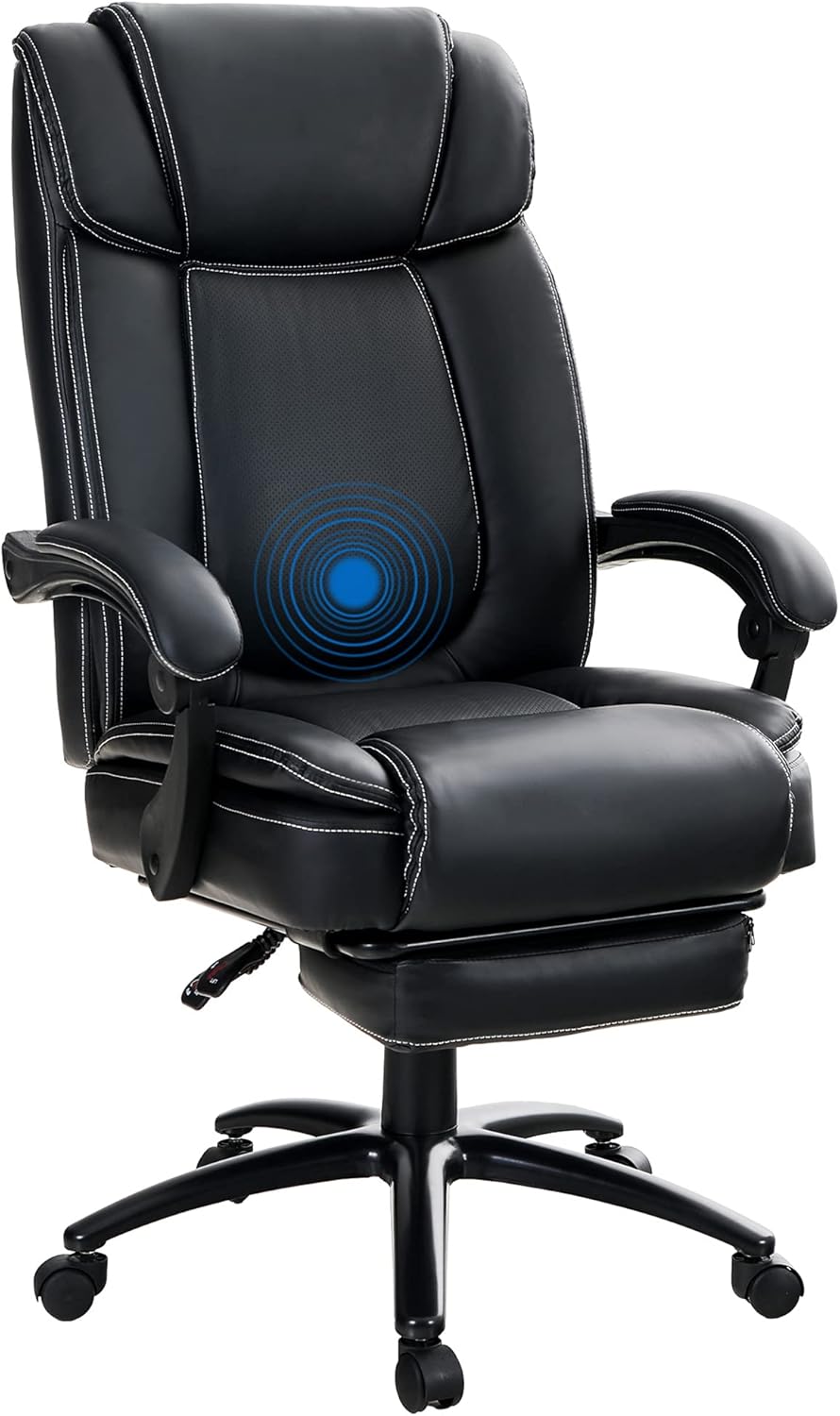 MAISON ARTS Big and Tall Bonded Leather Reclining Office Chair Task Chair, 400lb High Back Executive Massage Computer Desk Chair with Retractable Footrest and Metal Base for Home Office: Kitchen & Dining