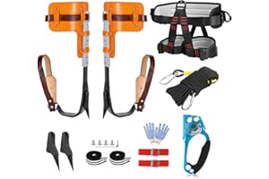 HSSZXFR Tree Climbing Spike Kit, Tree Climbing Gear with Adjustable Climbing Belt, 32.FT Protective Rope and Hand Ascender, Arborist Tree Climbing Equipment Tools for Climbing Work