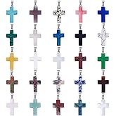 COGCHARGER 25 Pieces Cross Gemstone Charm Pendant Natural Stone Crystal Cross Pendant with Tone Stainless Steel Findings for Jewelry Making Crafts