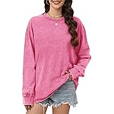 Wrenpies Oversized Long Sleeve Shirts for Women Acid Wash Tshirts Loose Fit Vintage Casual Basic Baggy Cozy Crewneck Tops(Pink,XL)