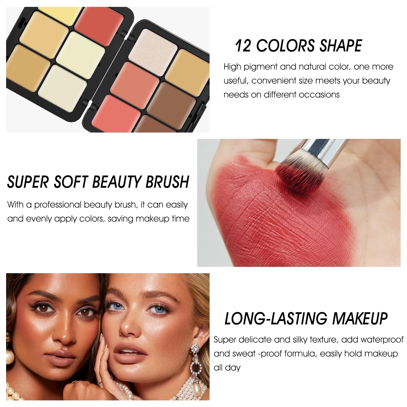LSxia 12 Colors Cream [Blush Contour Concealer Highlighter] Makeup Palette for Cheeks - All in One Makeup Palette Kit with Brush, Long Wearing Waterproof Blendable Face Make Up Pallete (#05)