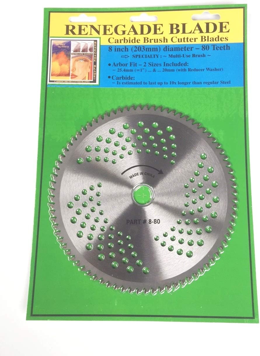1 Blade 8"-80t - Wood Limbs & Hard Bushes Specialty - RENEGADE BLADEยฎ - Carbide Brush Cutter Weed Eater Blades, 203mm Diameter