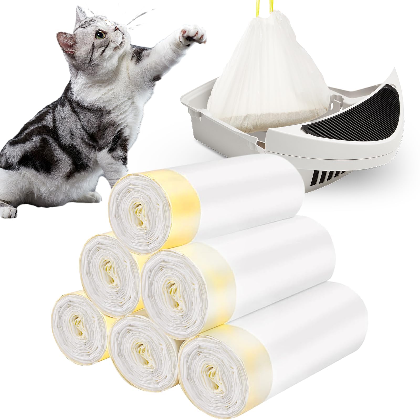 Photo 1 of Papettly Cat Litter Box Liners with Drawstring 60 Count, 29”x18” Kitty Litter Box Liner Bags Leak-Proof Fit for Robot 3/4 & Catlink Luxury Pro-X 10KG/22LBS Load Capacity