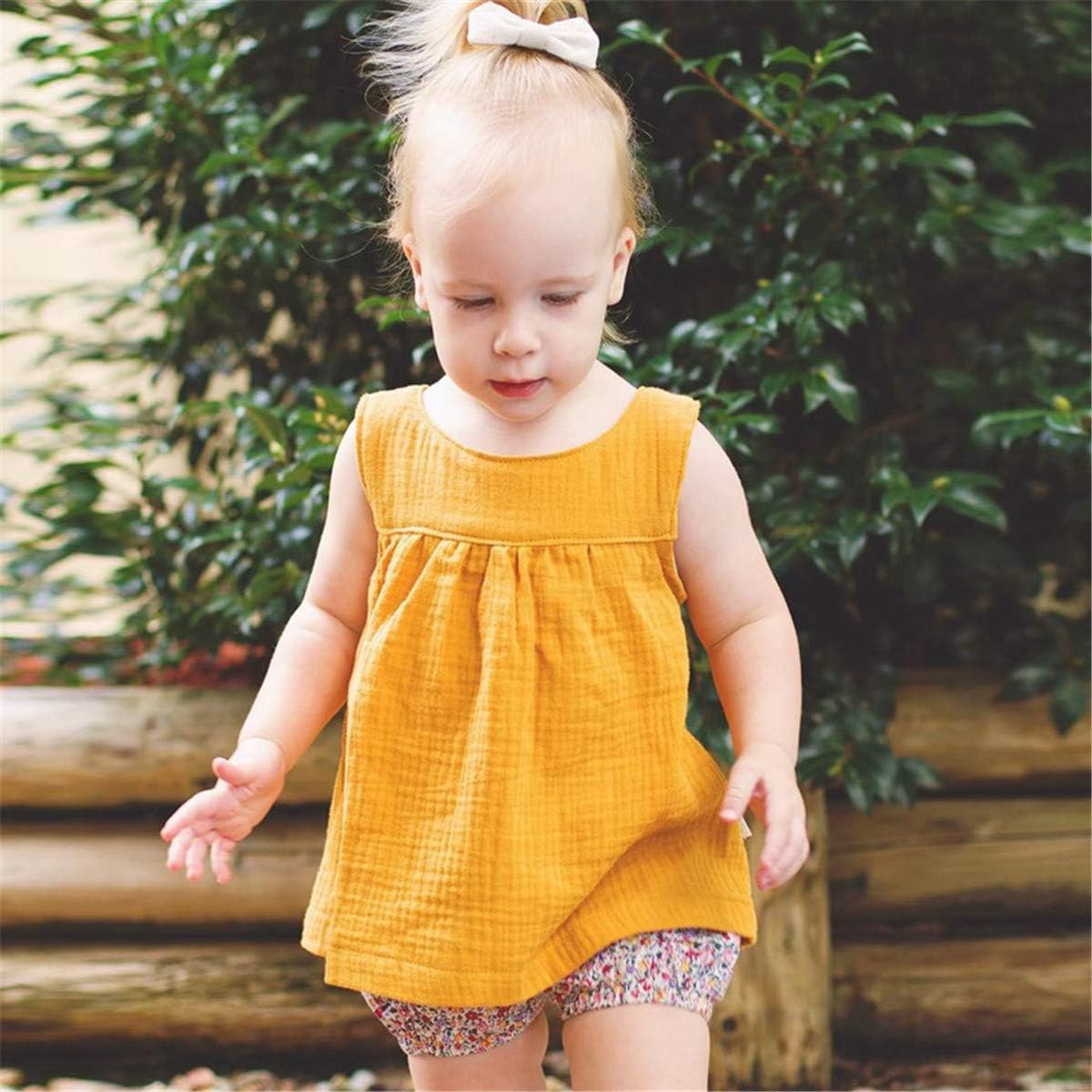YAKETERA 3 Pack of Baby Toddle Infant Girls Cotton Linen Blend Tank Tops T Shirts Blouse: Clothing