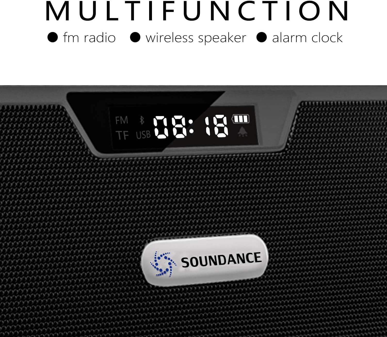 Soundance FM Radio Wireless Bluetooth Speaker Alarm Clock, Portable Radio Speaker with Digital LED USB Rechargeable for Office Desk Home Bedroom Bedside Desktop Computer, SDY019 Black: Electronics