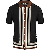 PJ PAUL JONES Men's Vintage Stripe Knit Polo Shirts Short Sleeve Stylish Button Down Cardigan Sweater