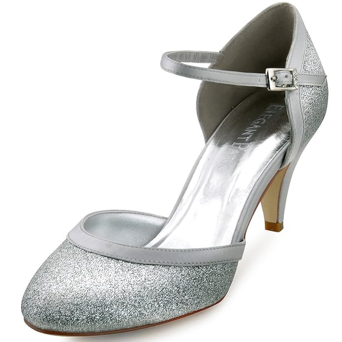 Buy ElegantPark HC1510 Silver Wedding Shoes for Bride Closed Toe Bridal Shoes Women Mid Heel