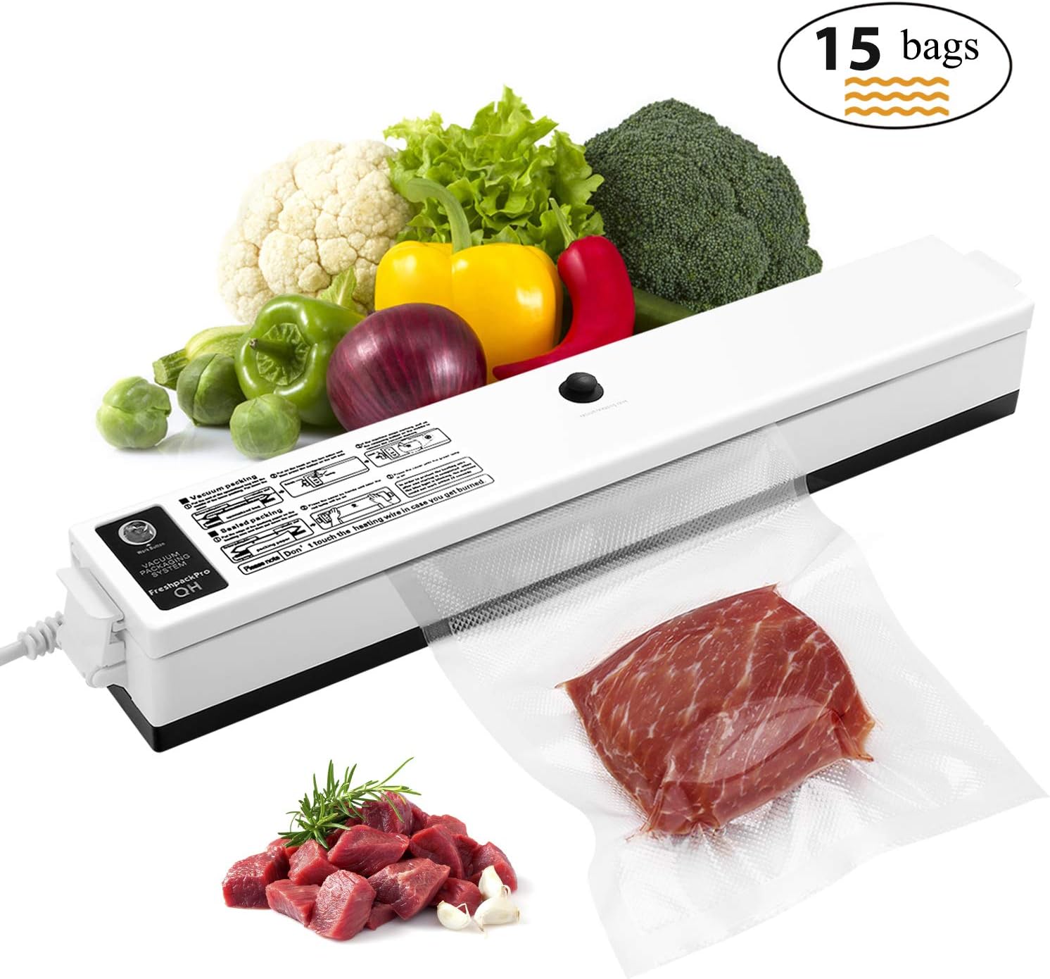 Vacuum Sealer, Etrigger Automatic Vacuum Sealing Machine for Both Dried and Wet Fresh Food, Suitable for Camping and Home Use(Provide 15pcs Vacuum Sealer Bags of 20 × 25cm)
