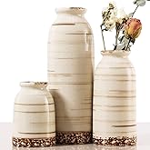 Joeabor Ceramic Vase Set of 3 - Handcrafted Ceramic Vases for Home Decor & Shelf - Modern Farmhouse Decor for Kitchen, Office, Bedroom & Living Room Decorative Objects for Mantel, Table Centerpieces