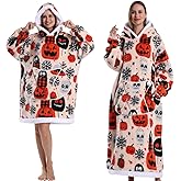 Muufuuser Wearable Blanket for Women - Flannel Hooded Robe, Halloween & Christmas pattern, Cozy Fleece Gift for Family Nights
