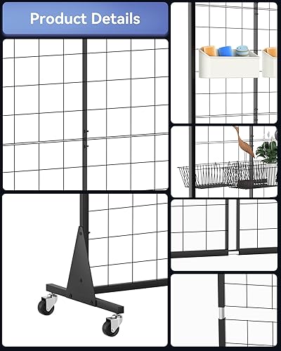 5' X 2' Metal Grid Wall Display With Rolling Base - Retail Shelf Panels With Wheels