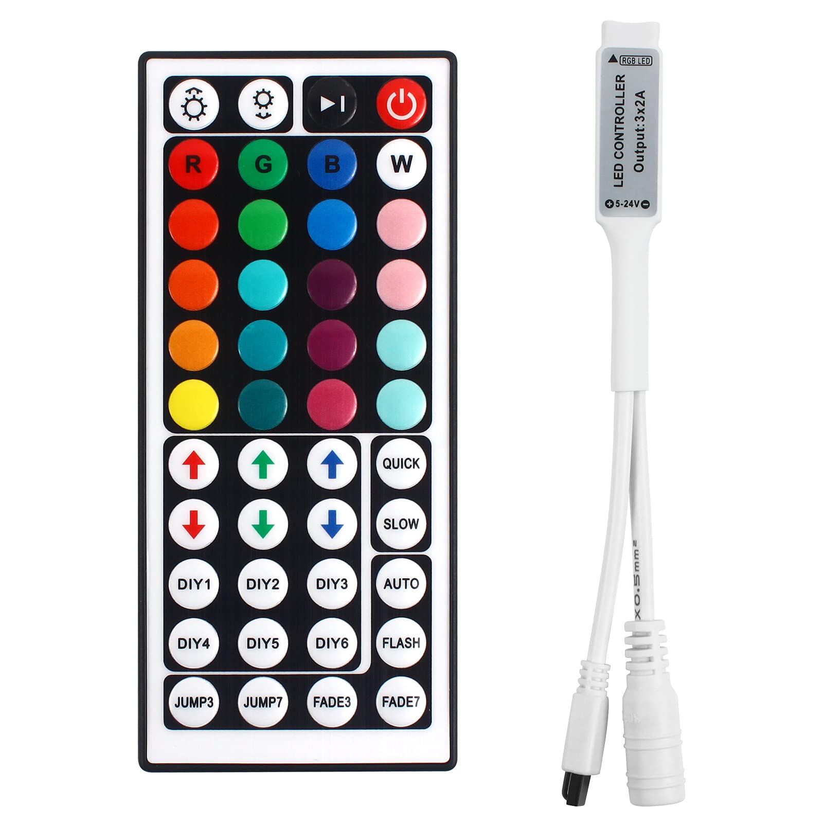 VIPMOON 44-Key Wireless RGB Remote Control Kit for LED Strips with 4 Pin Receiver, Compatible with RGB 5050 3528 2835 LED Strip Lights, DC 5V-24V