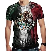 TiwBski Novelty Mexico Flag Print T-Shirts for Men Graffiti Design Shirt with Short Sleeves