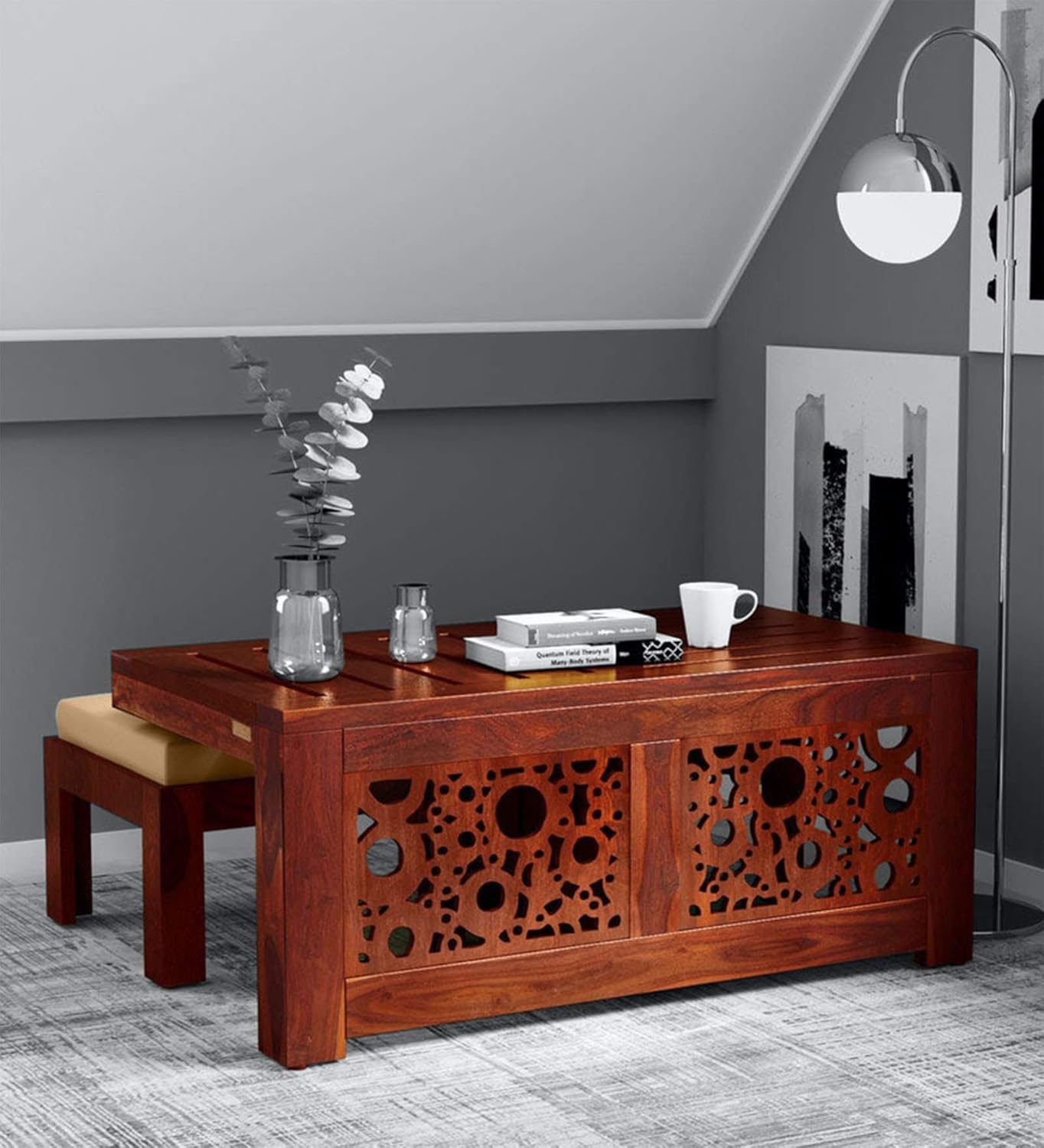 Woodsworth by Pepperfry Aura Solid Wood Nesting Coffee Table Set in
