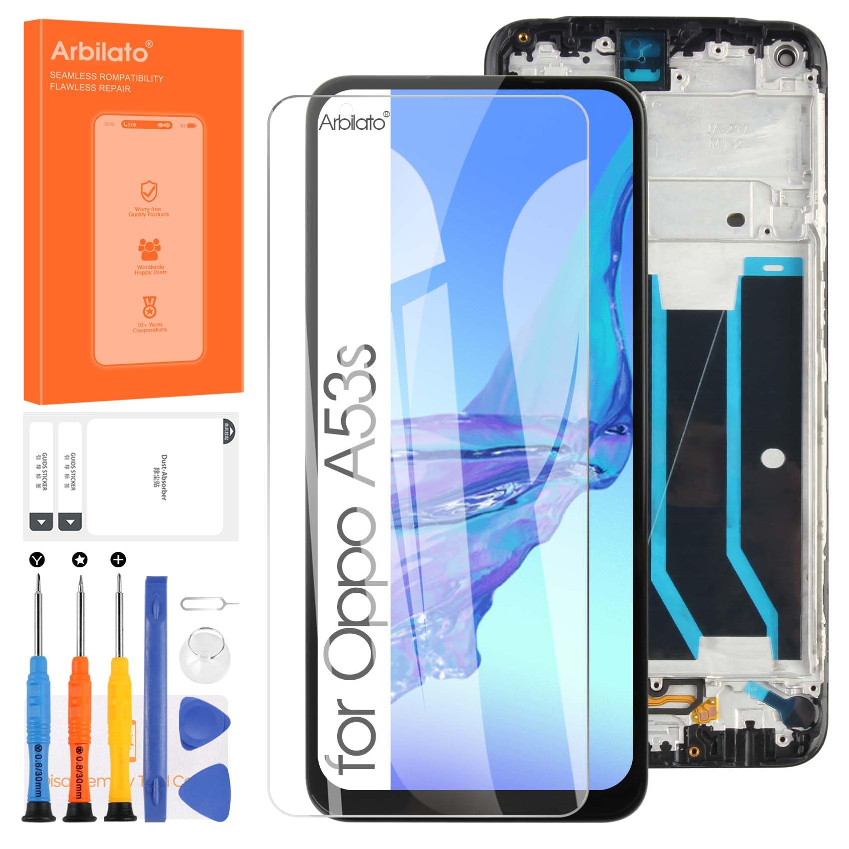 Arbilato Screen Replacement for Oppo A53 4G CPH2127 for Oppo A53S CPH2139 LCD Touch Digitizer Repair Parts (Black with Frame, 6.5 Inches)