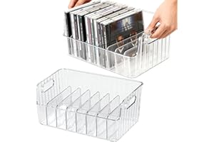 BZCWHWY Clear CD Holder 2 Pack, Plastic CD Storage Box, CD Storage Racks, DVD Storag Organizers Disc Holder Display Shelf Holds up to 40 Standard CD Cases, Media Organizer Box for Video Game